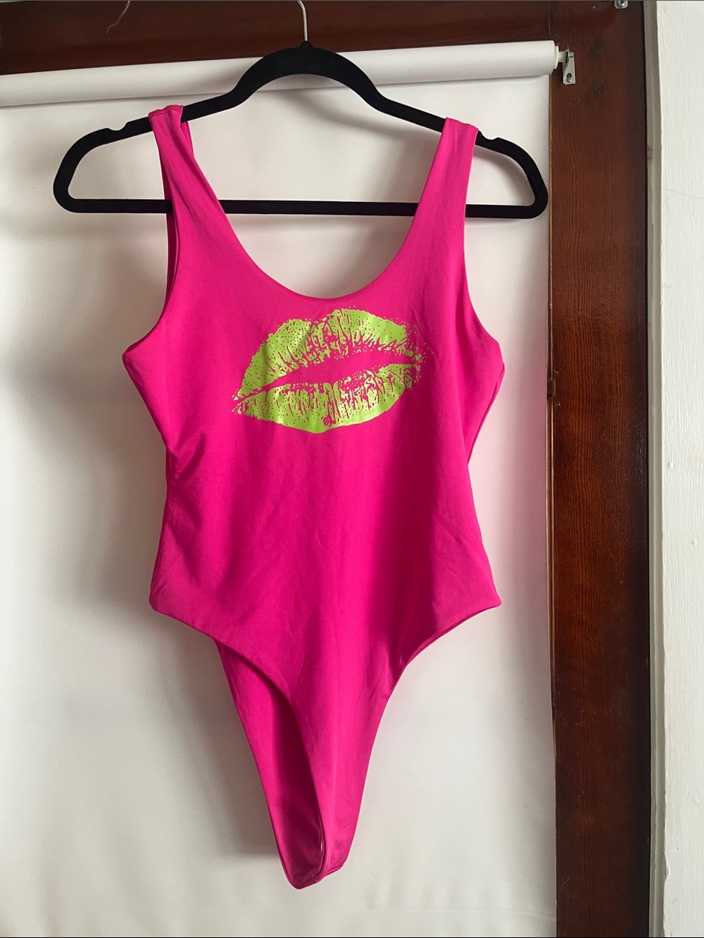 Amazon Hot Pink Bodysuit with Lime Lips